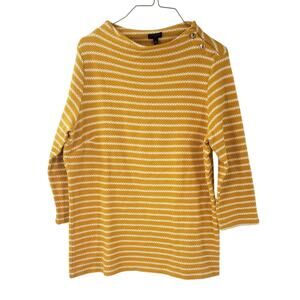 Talbots Yellow Striped Cotton Sweater - Women's Petite Large